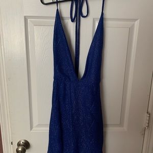 Sparkly Blue Low cut mini dress